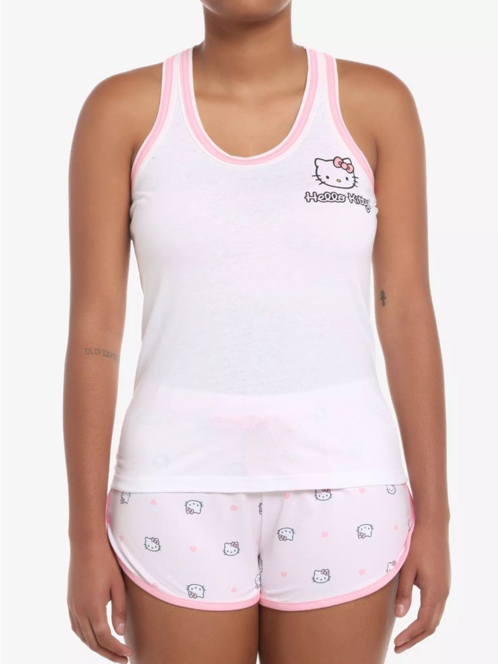 Hello Kitty White & Pink Ringer Tank and Shorts Sleep Set BIN#16